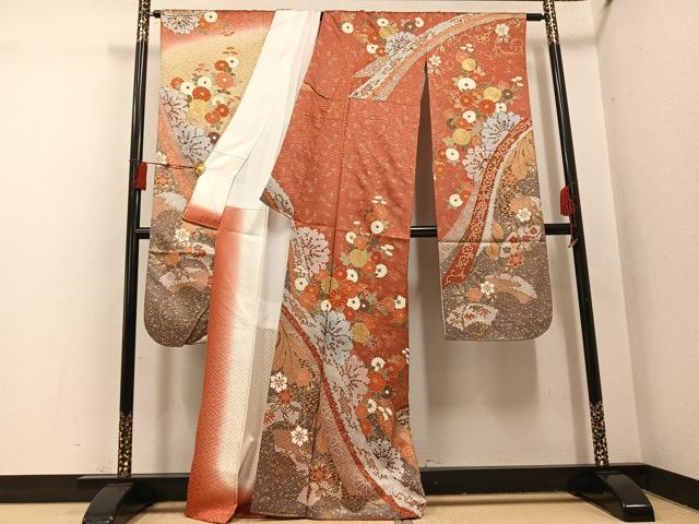 平和屋着物●豪華振袖 駒刺繍 草花文 金彩 正絹 逸品 AABH4086ph