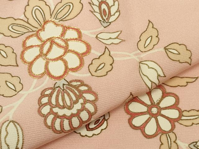 平和屋着物∞極上 道行コート ロング丈 駒刺繍 更紗花文 宍色地 金彩 逸品 DZAB6567kh6
