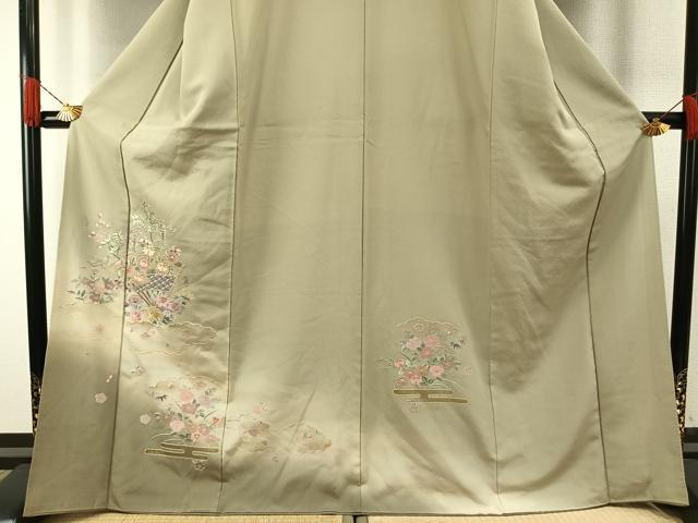 平和屋着物●中国三大刺繍 総刺繍 汕頭刺繍 スワトウ刺繍 訪問着 扇面花文 暈し染め 金彩 正絹 逸品 AABH0839fy