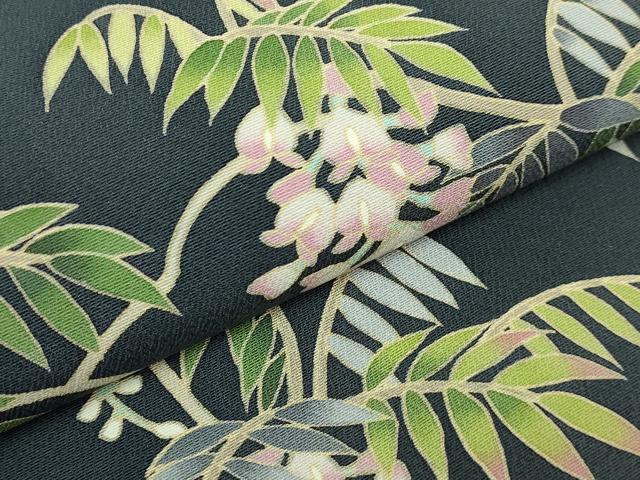 平和屋着物●極上 塩瀬 九寸名古屋帯 藤花房 錆鉄御納戸色地 逸品 未使用 DZAB5991kh6