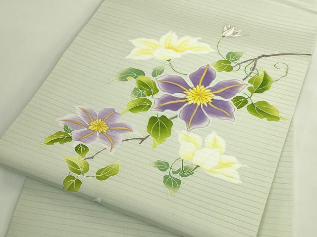 平和屋本店*極上 夏物 絽塩瀬 九寸名古屋帯 鉄線花 薄い山葵色地 金彩 逸品 DZAB5988kh6