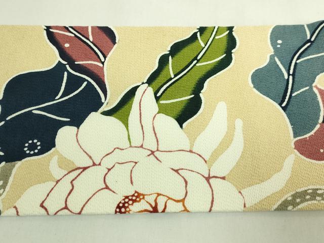 平和屋着物●極上 和染紅型 栗山紅型 栗山吉三郎 九寸名古屋帯 枝花文 鬼しぼ縮緬 反端付き 逸品 DZAB5986kh6