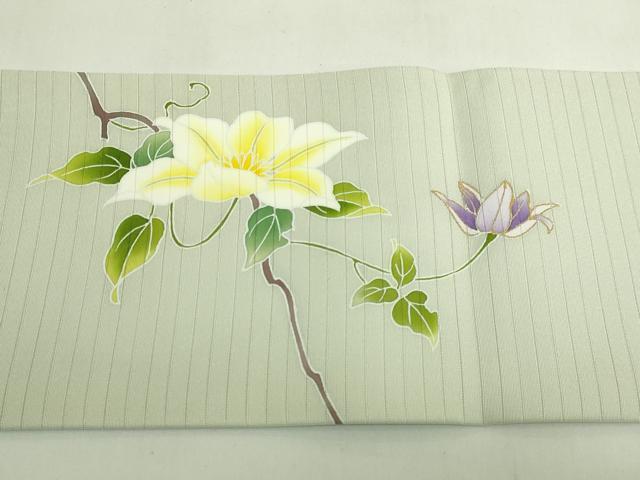 平和屋本店*極上 夏物 絽塩瀬 九寸名古屋帯 鉄線花 薄い山葵色地 金彩 逸品 DZAB5988kh6
