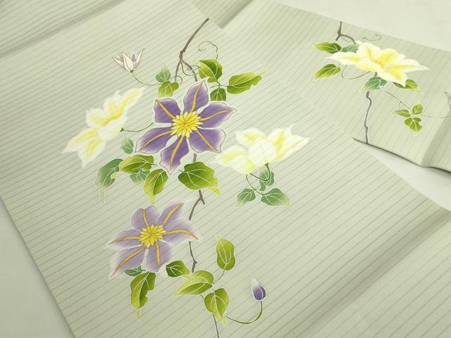 平和屋本店*極上 夏物 絽塩瀬 九寸名古屋帯 鉄線花 薄い山葵色地 金彩 逸品 DZAB5988kh6