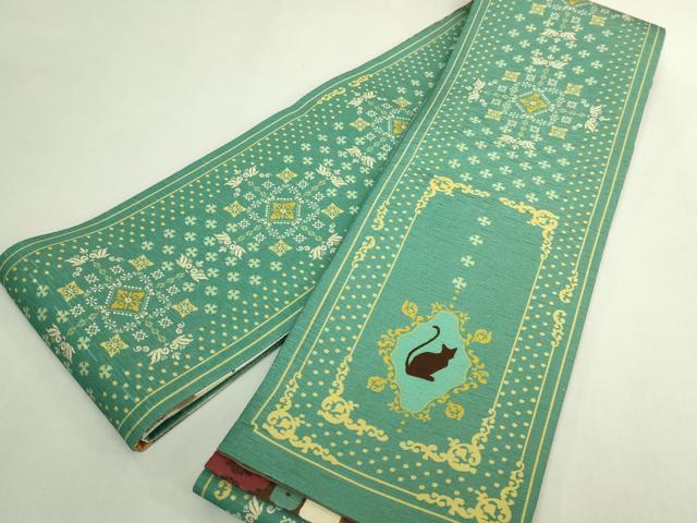 平和屋着物●極上 両面 半幅帯 WAKKA ワッカ 猫 本棚 逸品 DZAB6025kh6