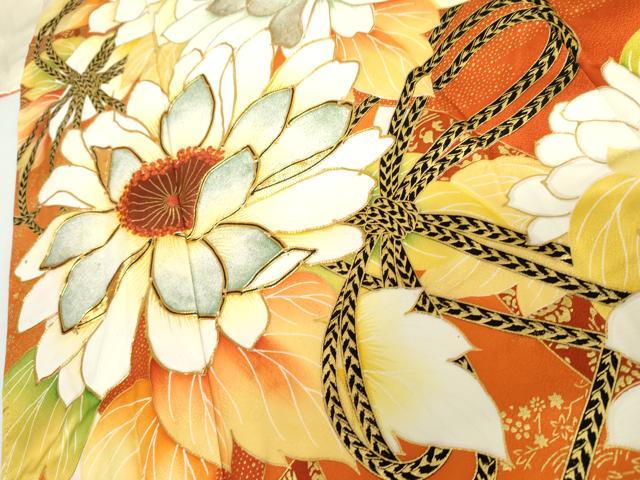 平和屋着物▼豪華振袖 駒刺繍 草花文 金彩 正絹 逸品 AABH3672cs