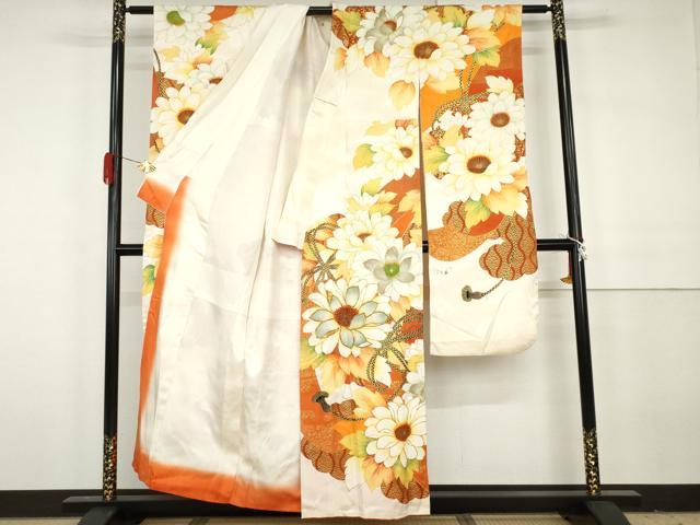 平和屋着物▼豪華振袖 駒刺繍 草花文 金彩 正絹 逸品 AABH3672cs