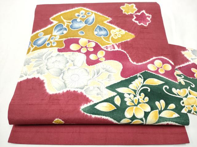 平和屋着物●九寸名古屋帯 紬地 絞り 辻が花 正絹 逸品 CABE8642hy