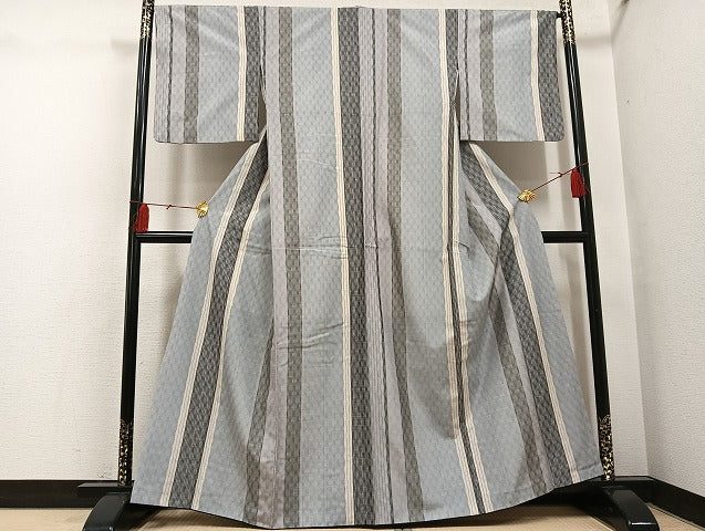 平和屋着物●上質な紬 縞 立涌文 正絹 逸品 AABH4093ph