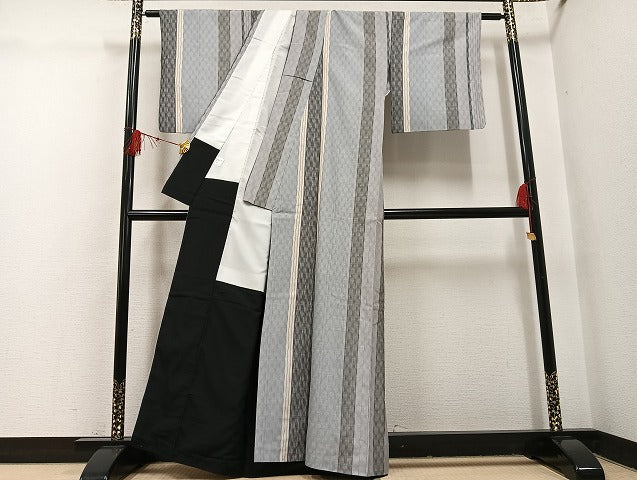 平和屋着物●上質な紬 縞 立涌文 正絹 逸品 AABH4093ph