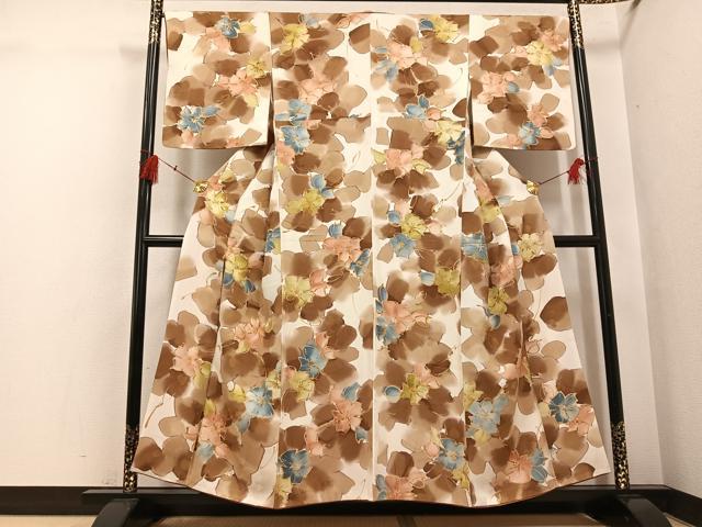 平和屋着物●上質な小紋 地紋起こし ろうけつ染 草花文 正絹 逸品 AABH4099ph