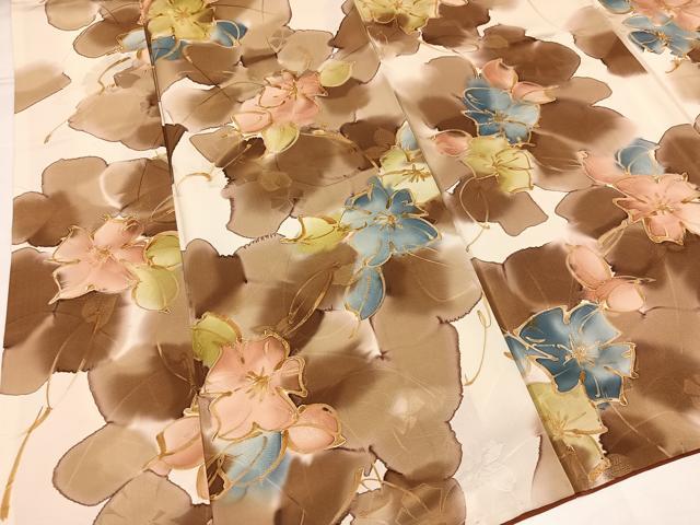 平和屋着物●上質な小紋 地紋起こし ろうけつ染 草花文 正絹 逸品 AABH4099ph