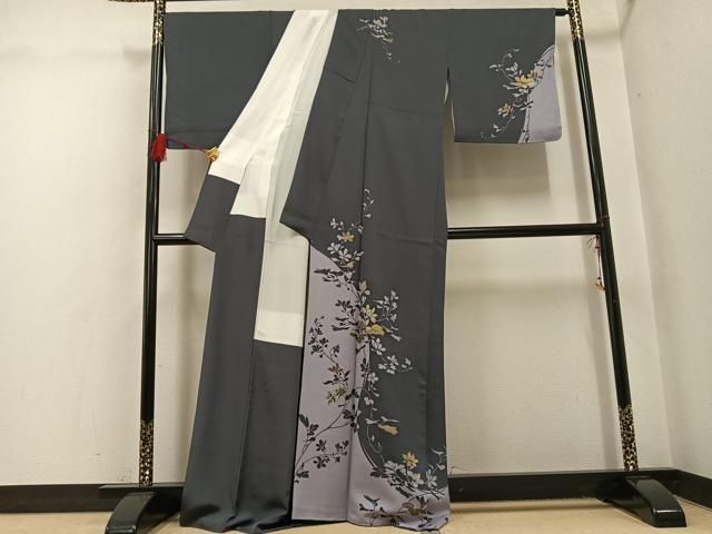 平和屋着物●訪問着 刺繍 草花シルエット 金彩 正絹 逸品 AABH4098ph