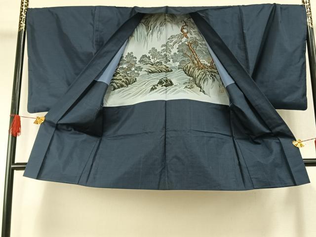 平和屋着物●男性 本場大島紬 アンサンブル 格子 キングサイズ 正絹 逸品 AABH0890fy