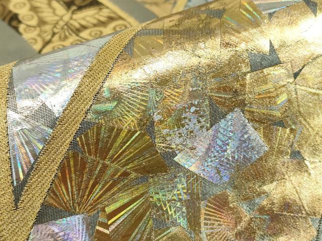 平和屋着物▼六通柄袋帯 箔散らし花蝶文 金銀彩 引箔 正絹 逸品 DABC3877az