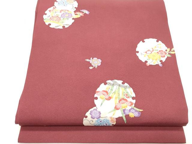 平和屋着物●九寸開き名古屋帯 型染め 雪輪花文 正絹 逸品 CABF0044vf