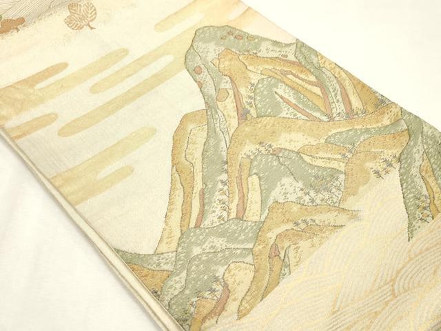 平和屋着物◎六通柄袋帯 遠山風景文 金糸 正絹 逸品 CABF0061vf