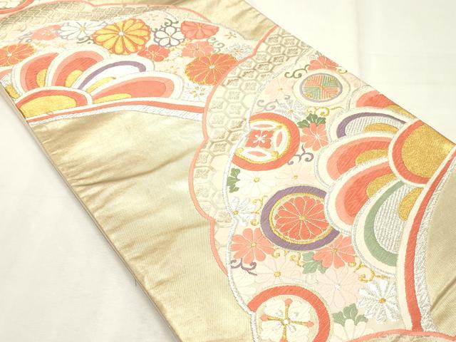 平和屋着物◎六通柄袋帯 唐織 吉祥花文 金銀糸 正絹 逸品 CABF0060vf