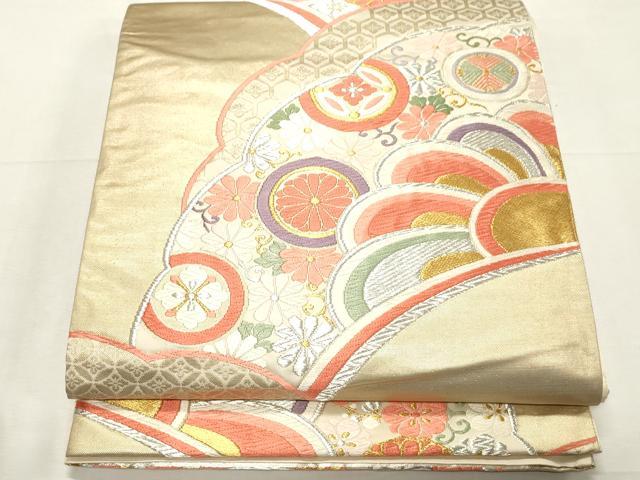 平和屋着物◎六通柄袋帯 唐織 吉祥花文 金銀糸 正絹 逸品 CABF0060vf