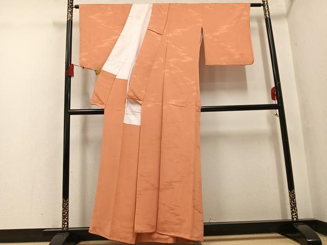 平和屋着物●上質な色無地 草花霞地紋 深支子色 正絹 逸品 AABH4157ph