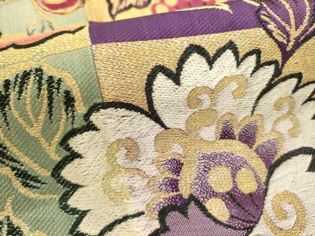 平和屋着物●アンティーク 大正ロマン 九寸名古屋帯 洋花文 金糸 正絹 逸品 DABE1240op
