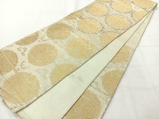 平和屋着物◎六通柄袋帯 双鳥丸文 金糸 正絹 逸品 AABH2432uk