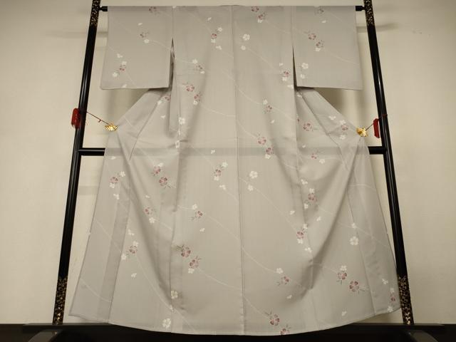 平和屋着物*夏物 小紋 紗 草花文 洗える着物 AABH3946jd