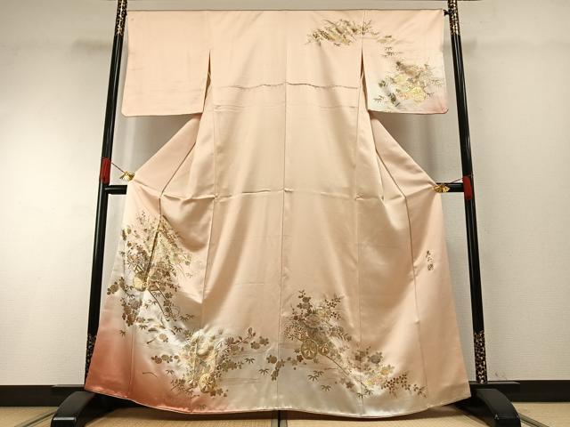 平和屋着物●金彩友禅　卓越技能者・名工・和田光正　訪問着　露芝文　暈し染め　金彩　正絹　逸品　AABG7553ph 平和屋着物○金彩友禅 卓越技能者・名工・和田光正 訪問着 芝草地紙