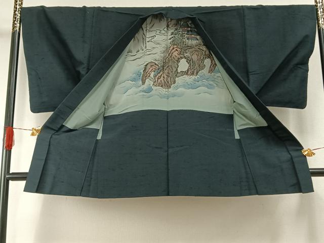 平和屋着物●男性 紬 アンサンブル 褐返色 正絹 逸品 AABH4659fy
