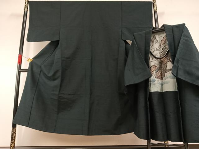 平和屋着物●男性 紬 アンサンブル 褐返色 正絹 逸品 AABH4659fy