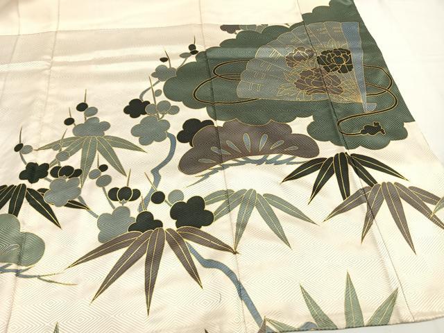 平和屋着物●訪問着 駒刺繍 松竹梅 貝桶扇面花文 金彩 正絹 逸品 AABH4671fy