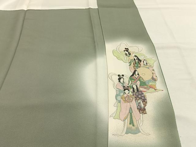 平和屋着物●上質な色無地 紗綾形地紋 薄萌葱色 正絹 逸品 AABH4670fy