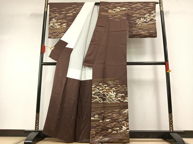 平和屋着物●訪問着 駒刺繍 立波松文 金彩 正絹 逸品 AABH0904fy