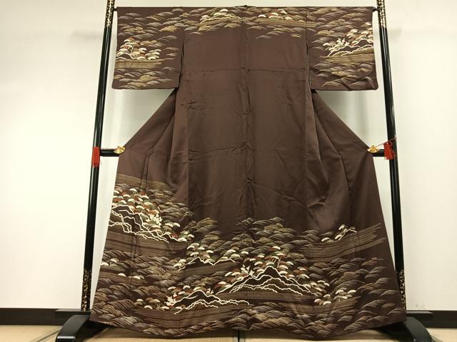 平和屋着物●訪問着 駒刺繍 立波松文 金彩 正絹 逸品 AABH0904fy