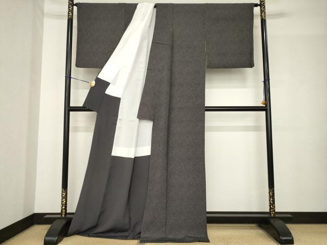 平和屋着物●江戸小紋 花尽くし 紫黒色地 ロング丈 正絹 逸品 AABH4598ck