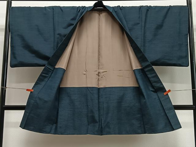 平和屋着物∞男性 長羽織 紬地 高麗納戸色 正絹 逸品 CABE4872ua