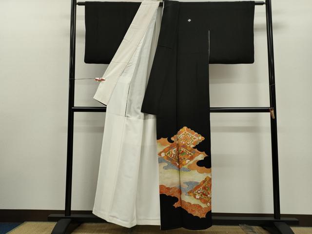 平和屋着物■豪華黒留袖 駒刺繍 菱鳳凰花唐草文 暈し染め 金彩 正絹 逸品 CABD9937ze