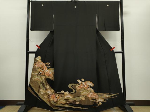 平和屋着物■豪華黒留袖 駒刺繍 松竹梅飛鶴宝尽くし 金彩 正絹 逸品 CABD9933ze