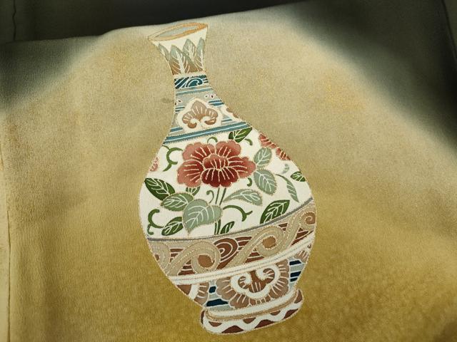 平和屋着物■豪華黒留袖 刺繍 陶器鳳凰更紗花文 暈し染め 金銀彩 正絹 逸品 CABD9932ze