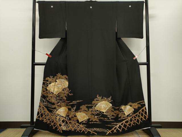 平和屋着物■豪華黒留袖 檜扇草花文 金銀彩 正絹 逸品 CABD9921ze