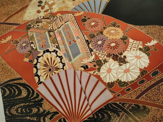 平和屋着物■豪華黒留袖 作家物 扇面御所車草花文 金彩 正絹 逸品 CABD9930ze