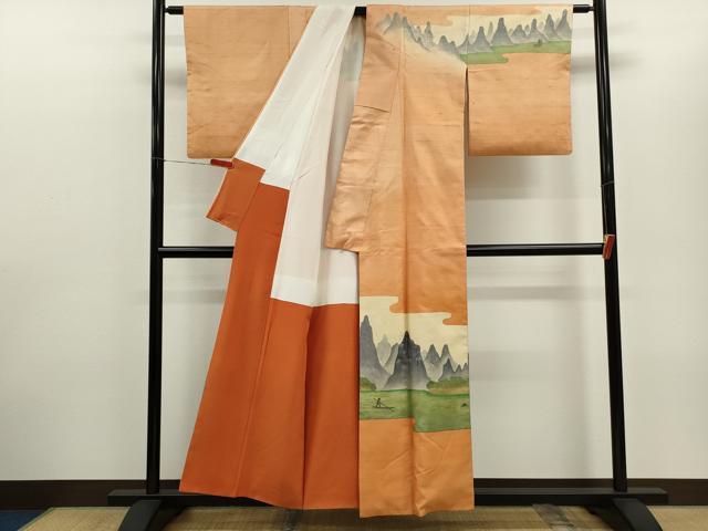 平和屋着物■訪問着 紬地 霞水辺風景文 正絹 逸品 CABD9922ze