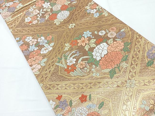 平和屋着物◎六通柄袋帯 天井花文 金糸 正絹 逸品 CABE5673nb