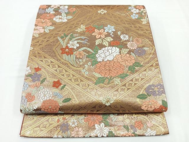 平和屋着物◎六通柄袋帯 天井花文 金糸 正絹 逸品 CABE5673nb