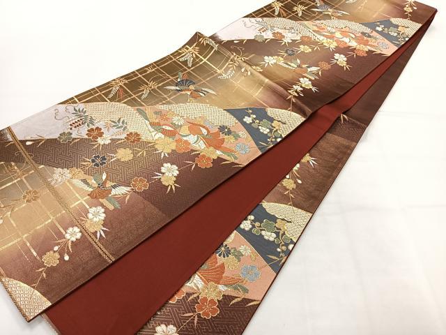 平和屋着物◎六通柄袋帯 唐織 鴛鴦花文 金糸 正絹 逸品 AABH5456uk