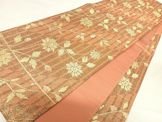 平和屋着物◎六通柄袋帯 唐織 更紗花文 金糸 正絹 逸品 AABH0100yx