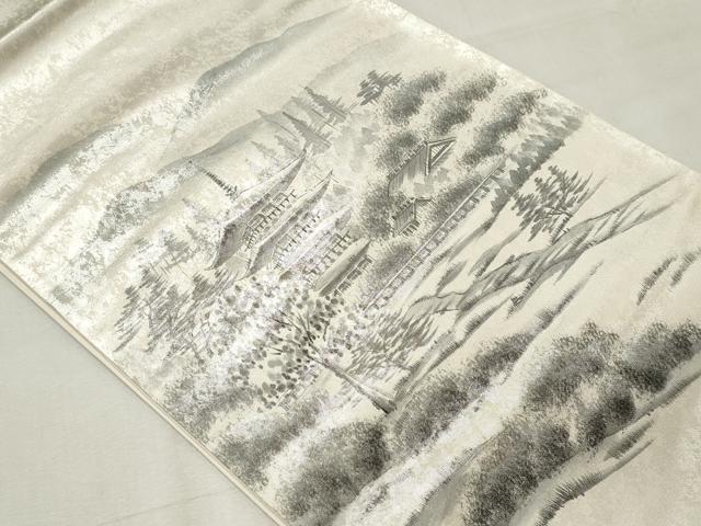 平和屋着物◎六通柄袋帯 作家物 手描き 風景文 引箔 正絹 逸品 CABE4147ou