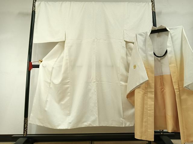 平和屋着物●男性 白紋付 羽織セット 市松地紋 キングサイズ 洗える着物 AABH4713fy