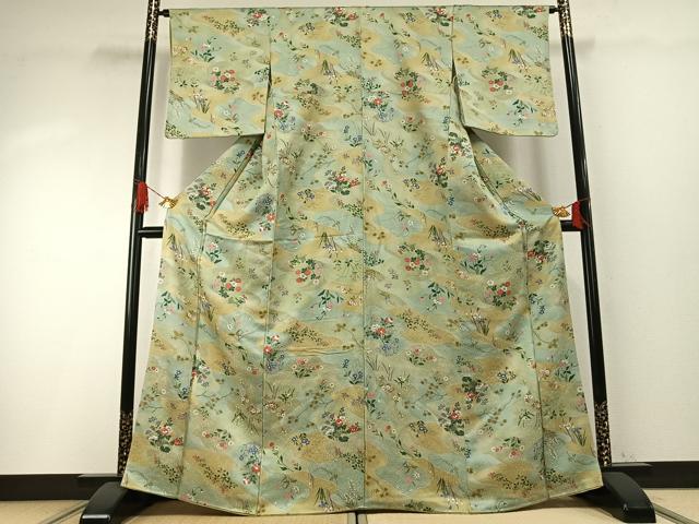 平和屋着物●上質な小紋 草花文 金彩 正絹 逸品 未使用 AABH4710fy