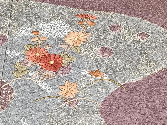 平和屋着物■訪問着 絞り 刺繍 流水草花文 金銀彩 正絹 逸品 CABE9651xi